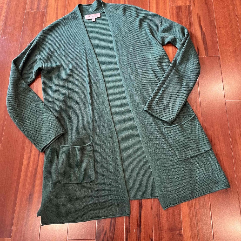 Philosophy Forest Green Sweater Open Front Cashmere Ribbed Knit Cardigan Sz M‎